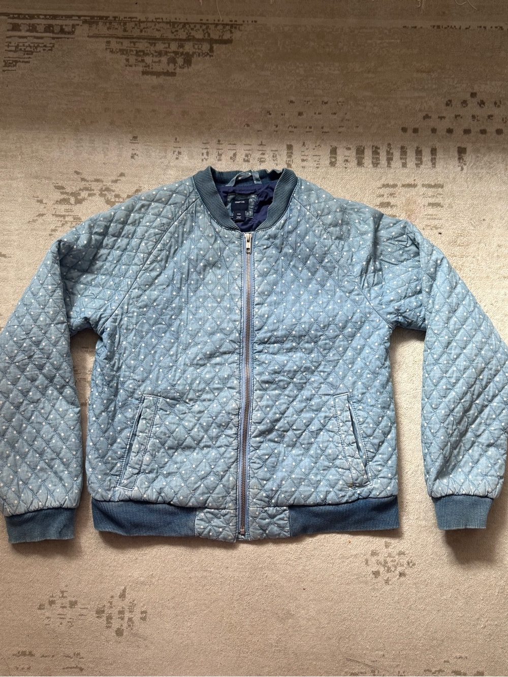 Gap Kids Blue Polka Dot Quilted Bomber Jacket XXL